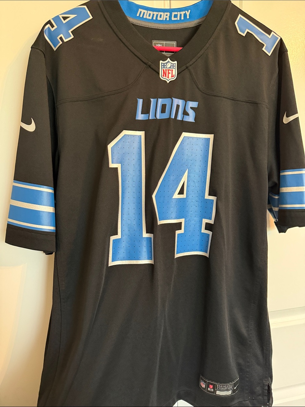 Amon Ra St. Brown AUTHENTIC Nike Black & Honolulu Blue Detroit Lions Jersey